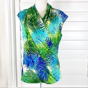 Chaus New York tropical faux wrap top casual work